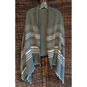 J. Crew Chic Striped Cape Wrap Scarf Poncho  Women's One Size Gray Boho Top